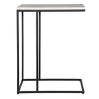 Black Metal Frame Side Table with White Marble Top, Open Shelf, Modern Industrial Style