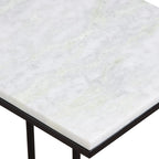 Black Metal Frame Side Table with White Marble Top, Open Shelf, Modern Industrial Style
