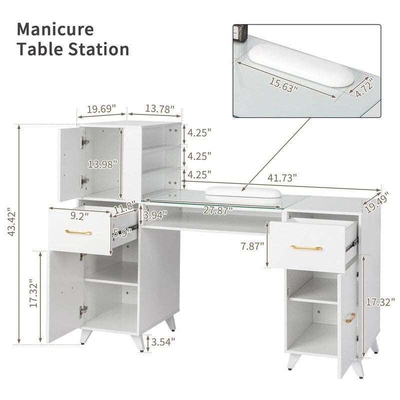 Embossed Particle Board Tempered Glass 55 W Manicure Table
