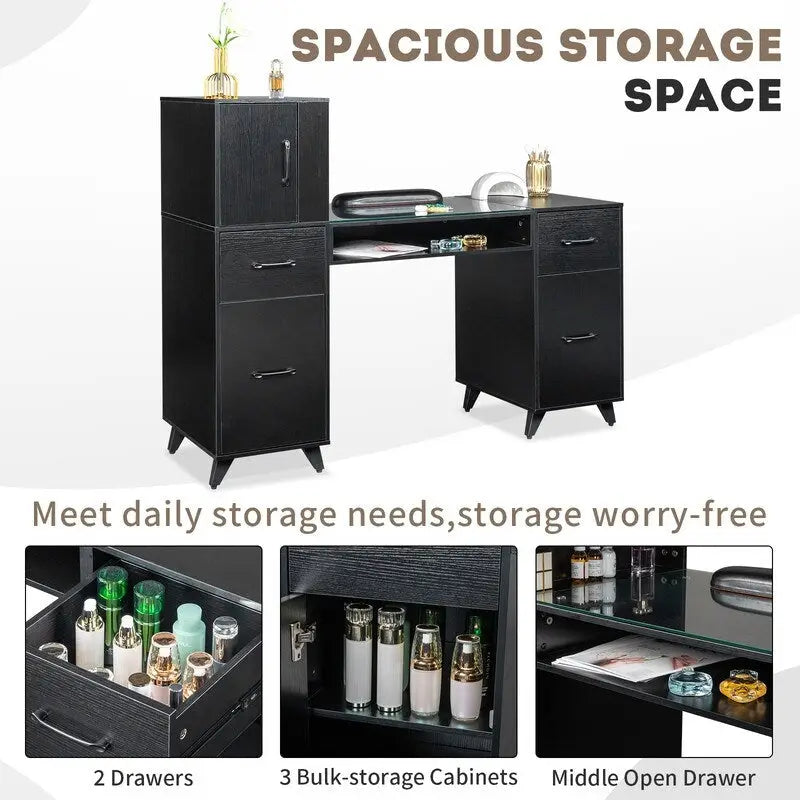 Embossed Particle Board Tempered Glass 55 W Manicure Table