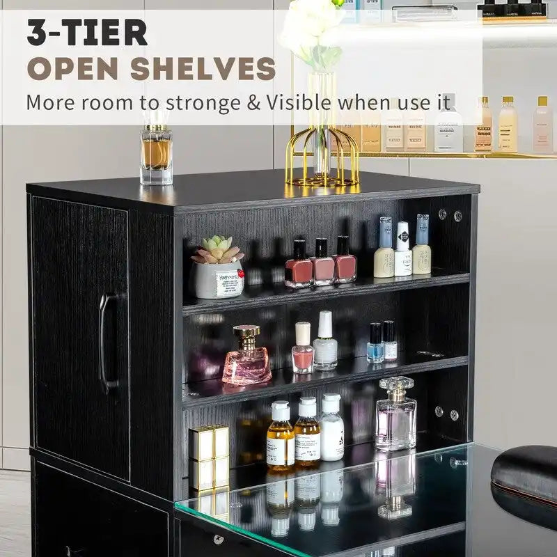 Embossed Particle Board Tempered Glass 55 W Manicure Table