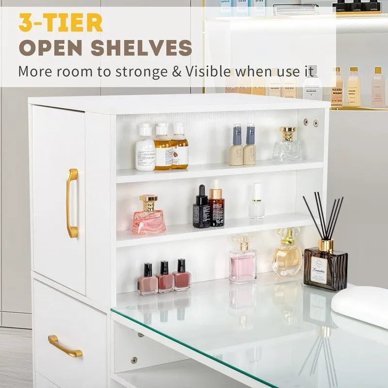 Embossed Particle Board Tempered Glass 55 W Manicure Table