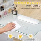 Embossed Particle Board Tempered Glass 55 W Manicure Table