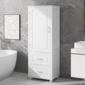 61" Tall Bathroom Storage Cabinet with 2 Drawers, Adjustable Shelf & Anti-Tip, MDF, White