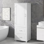 61" Tall Bathroom Storage Cabinet with 2 Drawers, Adjustable Shelf & Anti-Tip, MDF, White