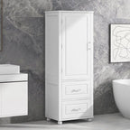 61" Tall Bathroom Storage Cabinet with 2 Drawers, Adjustable Shelf & Anti-Tip, MDF, White