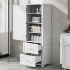 61" Tall Bathroom Storage Cabinet with 2 Drawers, Adjustable Shelf & Anti-Tip, MDF, White