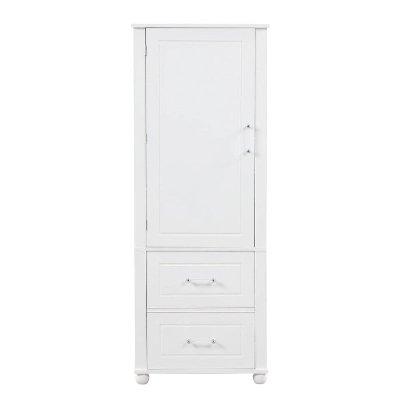 61" Tall Bathroom Storage Cabinet with 2 Drawers, Adjustable Shelf & Anti-Tip, MDF, White