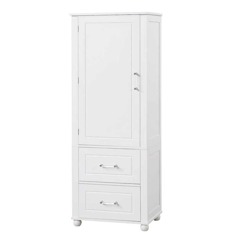 61" Tall Bathroom Storage Cabinet with 2 Drawers, Adjustable Shelf & Anti-Tip, MDF, White