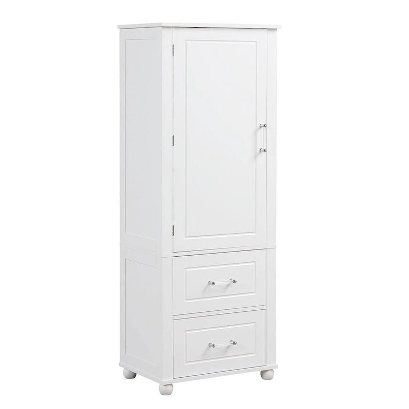 61" Tall Bathroom Storage Cabinet with 2 Drawers, Adjustable Shelf & Anti-Tip, MDF, White