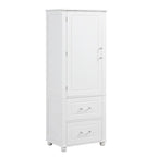 61" Tall Bathroom Storage Cabinet with 2 Drawers, Adjustable Shelf & Anti-Tip, MDF, White