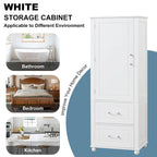 61" Tall Bathroom Storage Cabinet with 2 Drawers, Adjustable Shelf & Anti-Tip, MDF, White