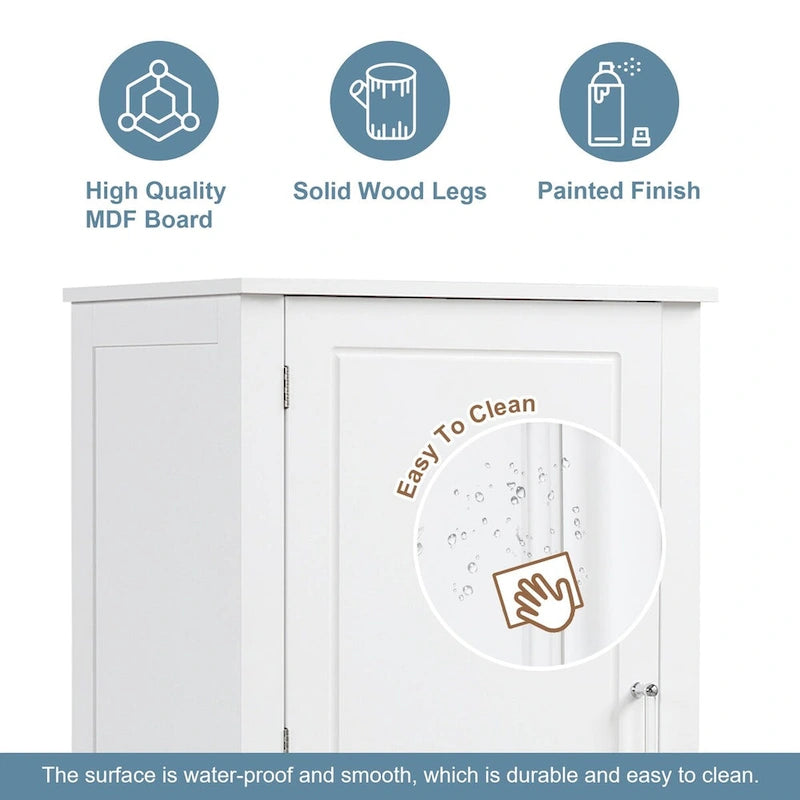 61" Tall Bathroom Storage Cabinet with 2 Drawers, Adjustable Shelf & Anti-Tip, MDF, White
