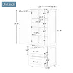 61" Tall Bathroom Storage Cabinet with 2 Drawers, Adjustable Shelf & Anti-Tip, MDF, White