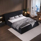 King Size Velvet Upholstered Platform Bed Frame, Padded Headboard, Pine Slats, 1000 lbs Capacity