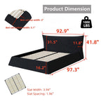 King Size Velvet Upholstered Platform Bed Frame, Padded Headboard, Pine Slats, 1000 lbs Capacity