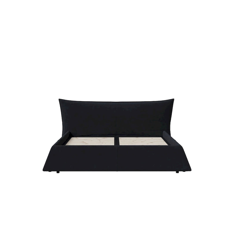 King Size Velvet Upholstered Platform Bed Frame, Padded Headboard, Pine Slats, 1000 lbs Capacity
