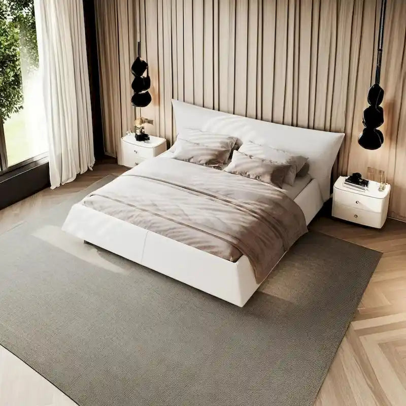 King Size Velvet Upholstered Platform Bed Frame, Padded Headboard, Pine Slats, 1000 lbs Capacity