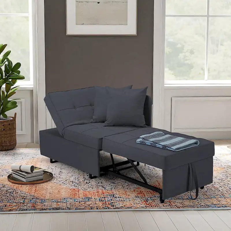 Convertible Sleeper Sofa Chair Bed, 3-in-1 Faux Linen, 5-Position Adjustable Backrest, 400 lbs
