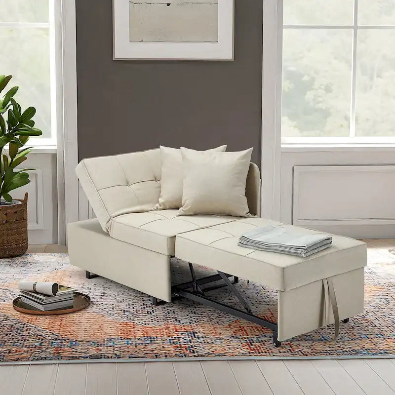 Convertible Sleeper Sofa Chair Bed, 3-in-1 Faux Linen, 5-Position Adjustable Backrest, 400 lbs