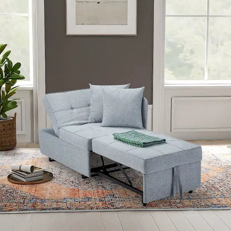 Convertible Sleeper Sofa Chair Bed, 3-in-1 Faux Linen, 5-Position Adjustable Backrest, 400 lbs