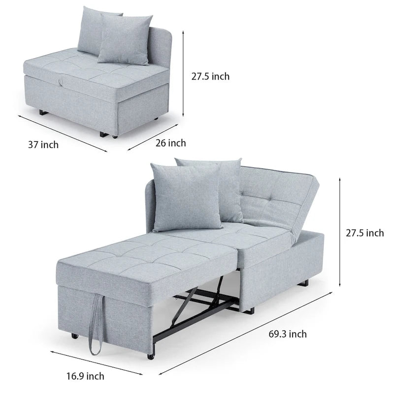 Convertible Sleeper Sofa Chair Bed, 3-in-1 Faux Linen, 5-Position Adjustable Backrest, 400 lbs