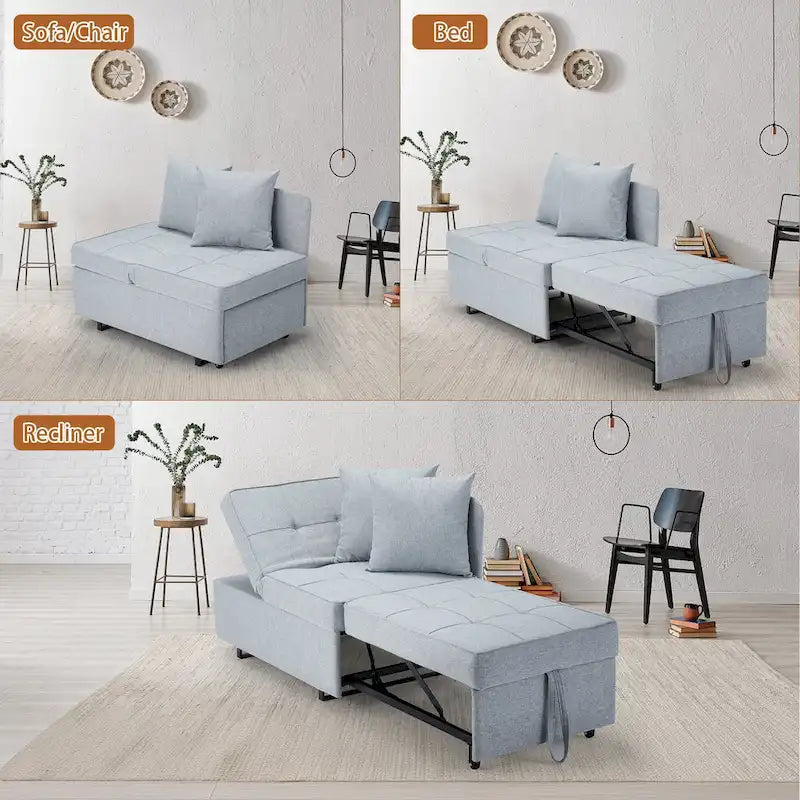 Convertible Sleeper Sofa Chair Bed, 3-in-1 Faux Linen, 5-Position Adjustable Backrest, 400 lbs