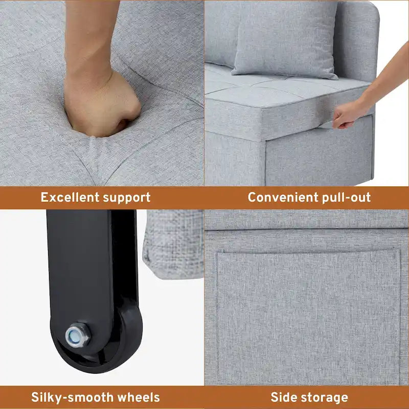 Convertible Sleeper Sofa Chair Bed, 3-in-1 Faux Linen, 5-Position Adjustable Backrest, 400 lbs