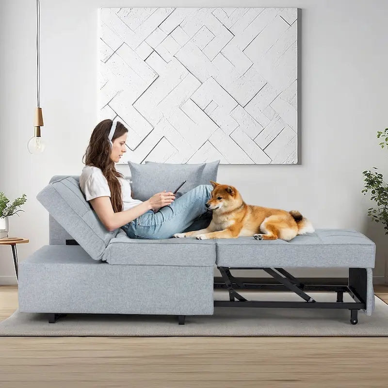 Convertible Sleeper Sofa Chair Bed, 3-in-1 Faux Linen, 5-Position Adjustable Backrest, 400 lbs