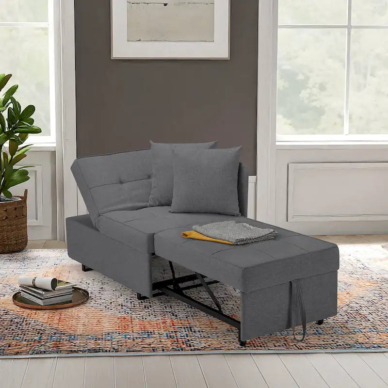Convertible Sleeper Sofa Chair Bed, 3-in-1 Faux Linen, 5-Position Adjustable Backrest, 400 lbs