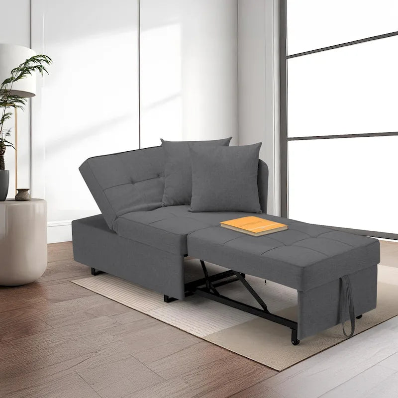 Convertible Sleeper Sofa Chair Bed, 3-in-1 Faux Linen, 5-Position Adjustable Backrest, 400 lbs