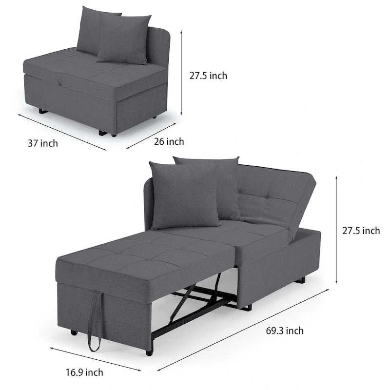 Convertible Sleeper Sofa Chair Bed, 3-in-1 Faux Linen, 5-Position Adjustable Backrest, 400 lbs