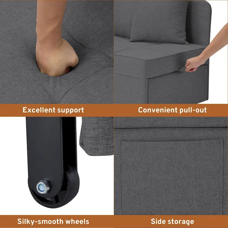 Convertible Sleeper Sofa Chair Bed, 3-in-1 Faux Linen, 5-Position Adjustable Backrest, 400 lbs