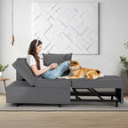 Convertible Sleeper Sofa Chair Bed, 3-in-1 Faux Linen, 5-Position Adjustable Backrest, 400 lbs