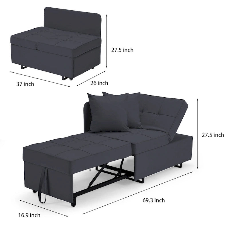 Convertible Sleeper Sofa Chair Bed, 3-in-1 Faux Linen, 5-Position Adjustable Backrest, 400 lbs