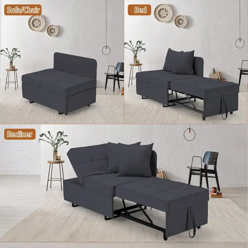 Convertible Sleeper Sofa Chair Bed, 3-in-1 Faux Linen, 5-Position Adjustable Backrest, 400 lbs