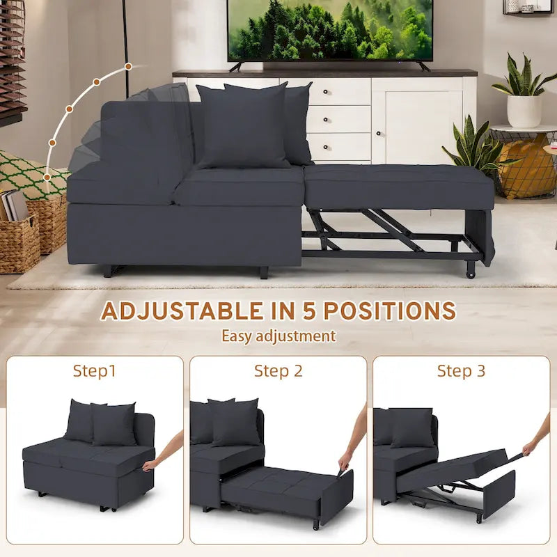 Convertible Sleeper Sofa Chair Bed, 3-in-1 Faux Linen, 5-Position Adjustable Backrest, 400 lbs