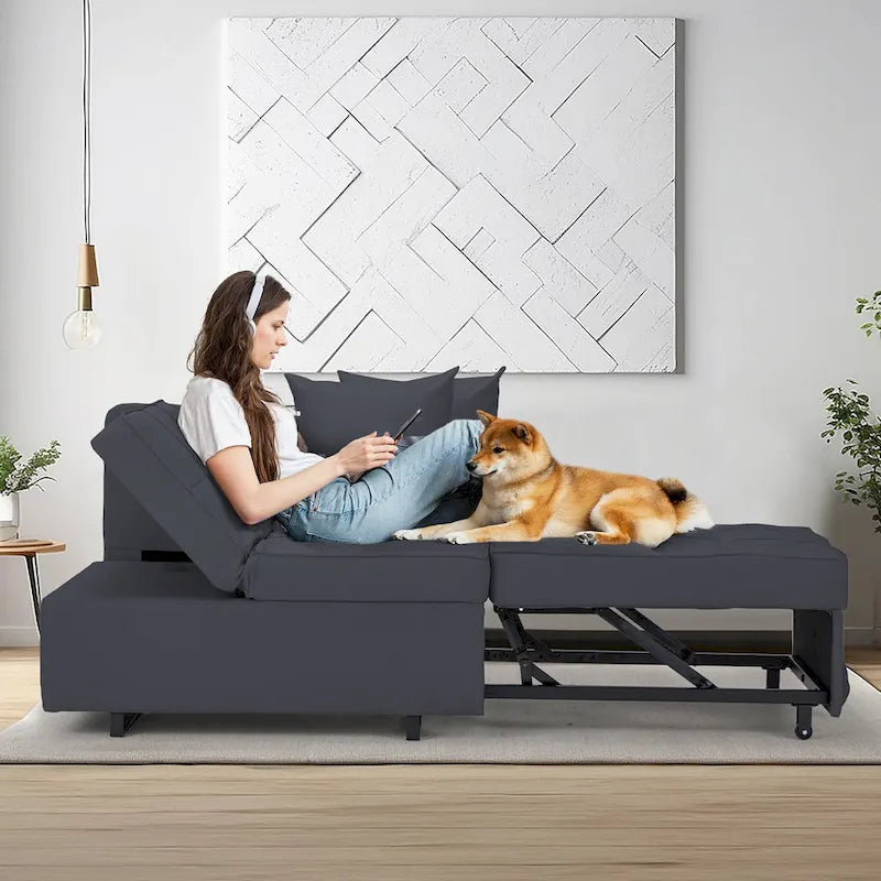 Convertible Sleeper Sofa Chair Bed, 3-in-1 Faux Linen, 5-Position Adjustable Backrest, 400 lbs