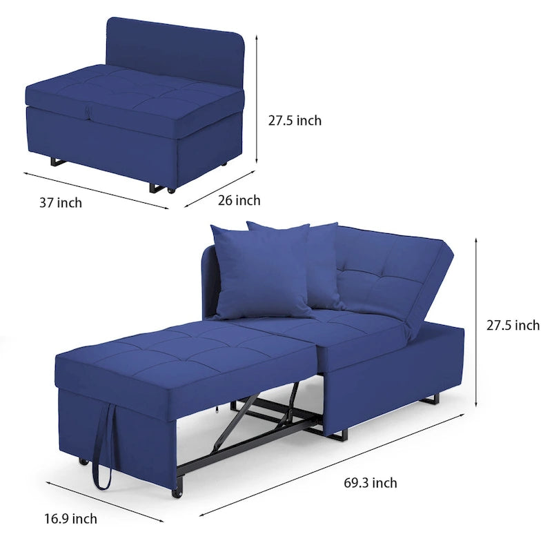 Convertible Sleeper Sofa Chair Bed, 3-in-1 Faux Linen, 5-Position Adjustable Backrest, 400 lbs