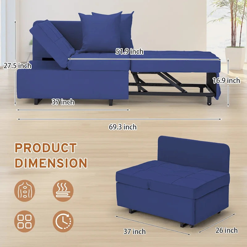 Convertible Sleeper Sofa Chair Bed, 3-in-1 Faux Linen, 5-Position Adjustable Backrest, 400 lbs