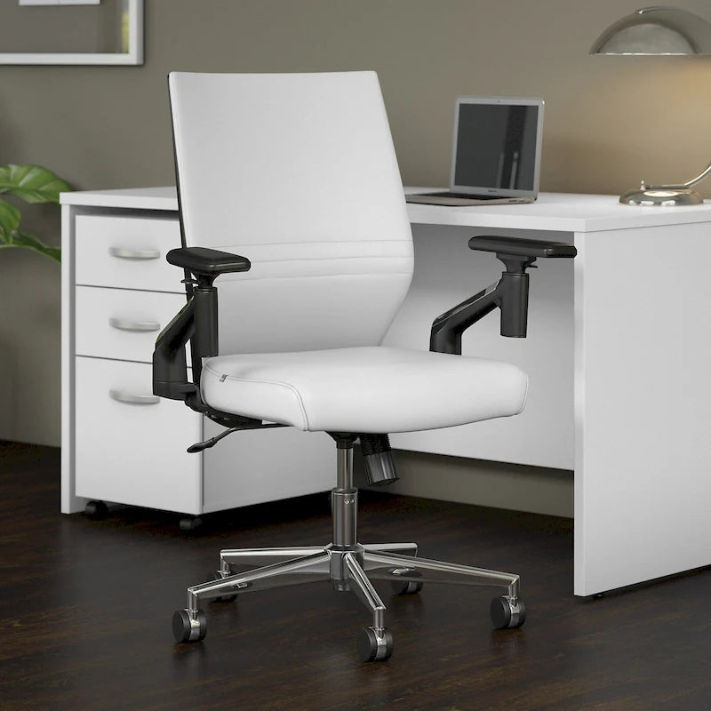 Mid Back Bonded Leather Office Chair, Adjustable Height & Armrests, 275 lbs, Chrome Base