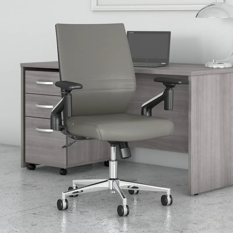 Mid Back Bonded Leather Office Chair, Adjustable Height & Armrests, 275 lbs, Chrome Base