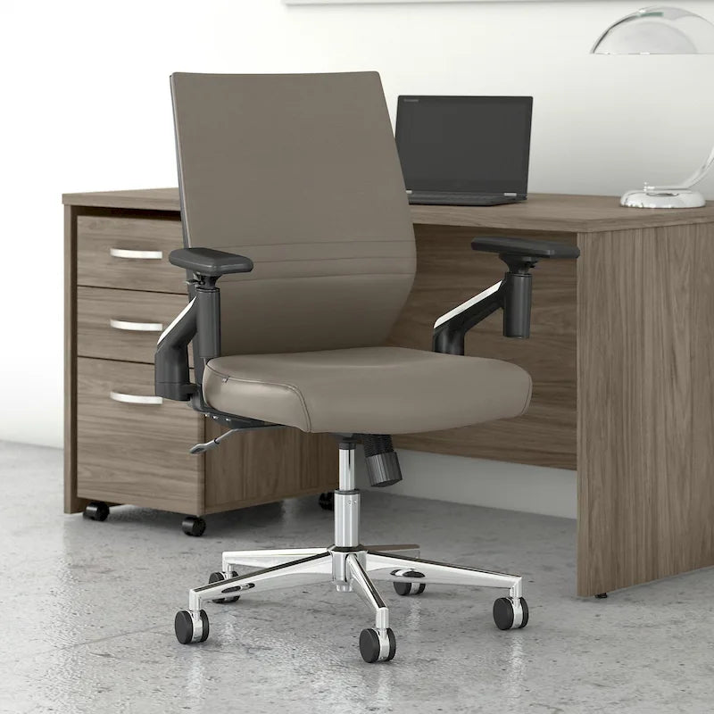 Mid Back Bonded Leather Office Chair, Adjustable Height & Armrests, 275 lbs, Chrome Base