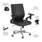 Mid Back Bonded Leather Office Chair, Adjustable Height & Armrests, 275 lbs, Chrome Base