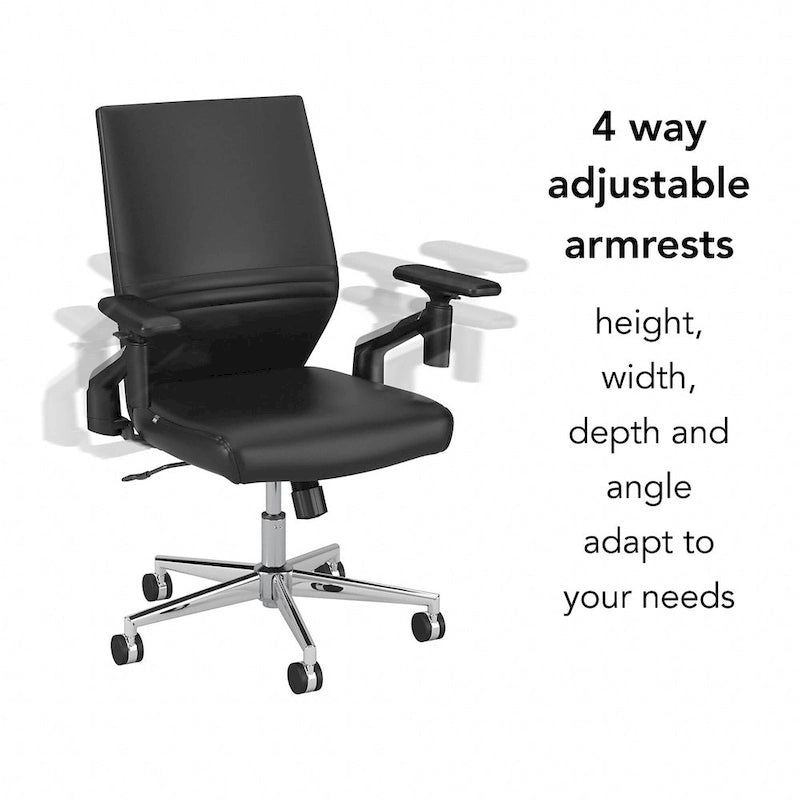 Mid Back Bonded Leather Office Chair, Adjustable Height & Armrests, 275 lbs, Chrome Base