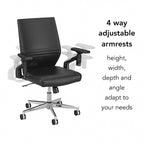 Mid Back Bonded Leather Office Chair, Adjustable Height & Armrests, 275 lbs, Chrome Base