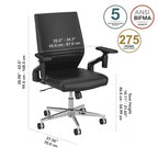 Mid Back Bonded Leather Office Chair, Adjustable Height & Armrests, 275 lbs, Chrome Base