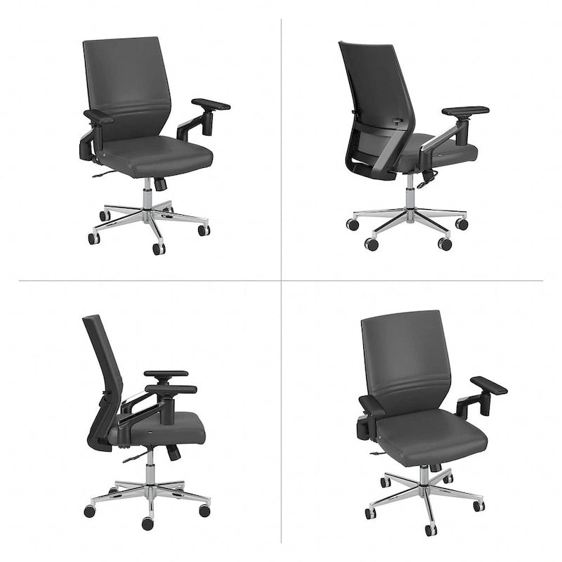 Mid Back Bonded Leather Office Chair, Adjustable Height & Armrests, 275 lbs, Chrome Base
