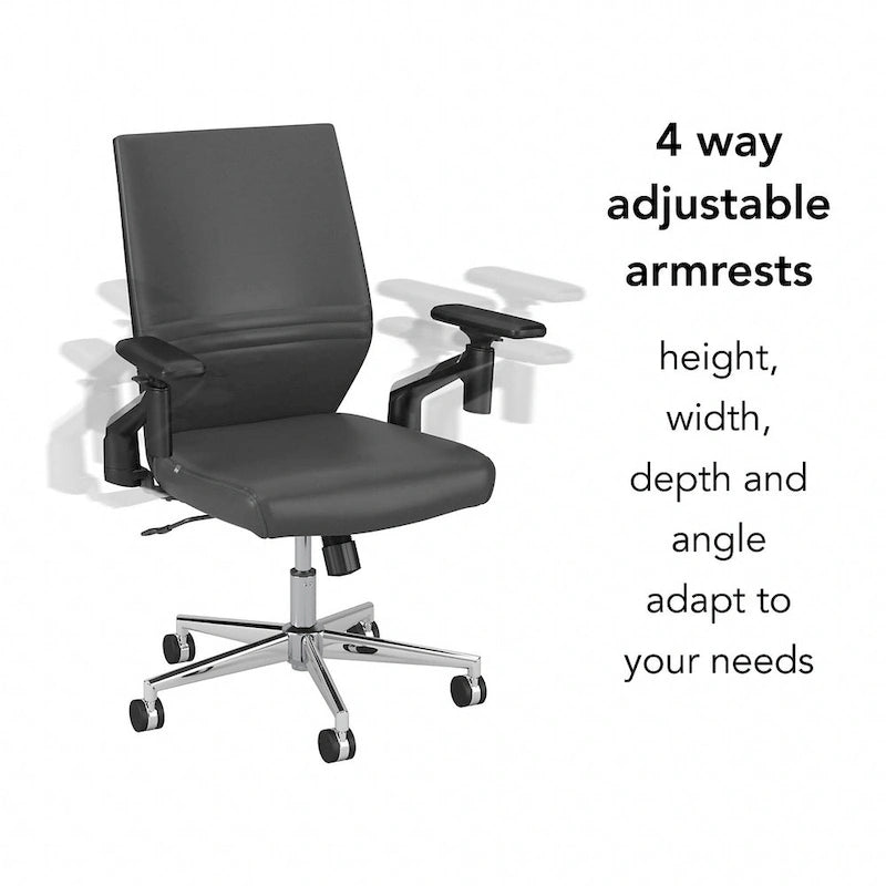 Mid Back Bonded Leather Office Chair, Adjustable Height & Armrests, 275 lbs, Chrome Base