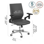 Mid Back Bonded Leather Office Chair, Adjustable Height & Armrests, 275 lbs, Chrome Base